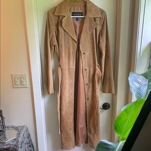 Wilsons Leather Pelle Studio Tan Suede Trench Coat